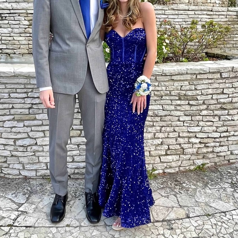 SHERRI HILL - Strapless sequin velvet gown with corset top. PERFECT CONDITION!